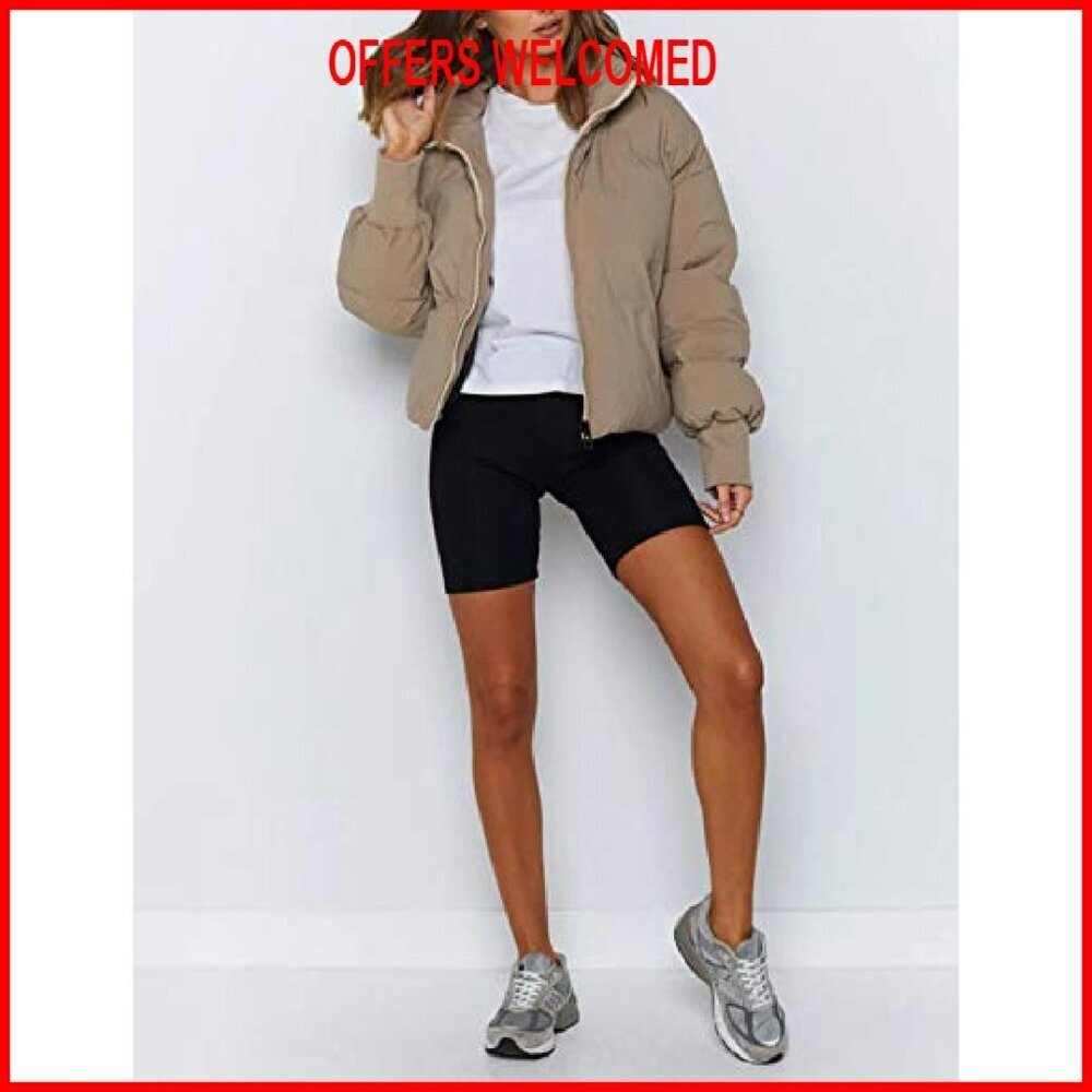 Oversized Cropped Puffer Jacket Winter Coat Quilted Lightweight - Picture 7 of 8